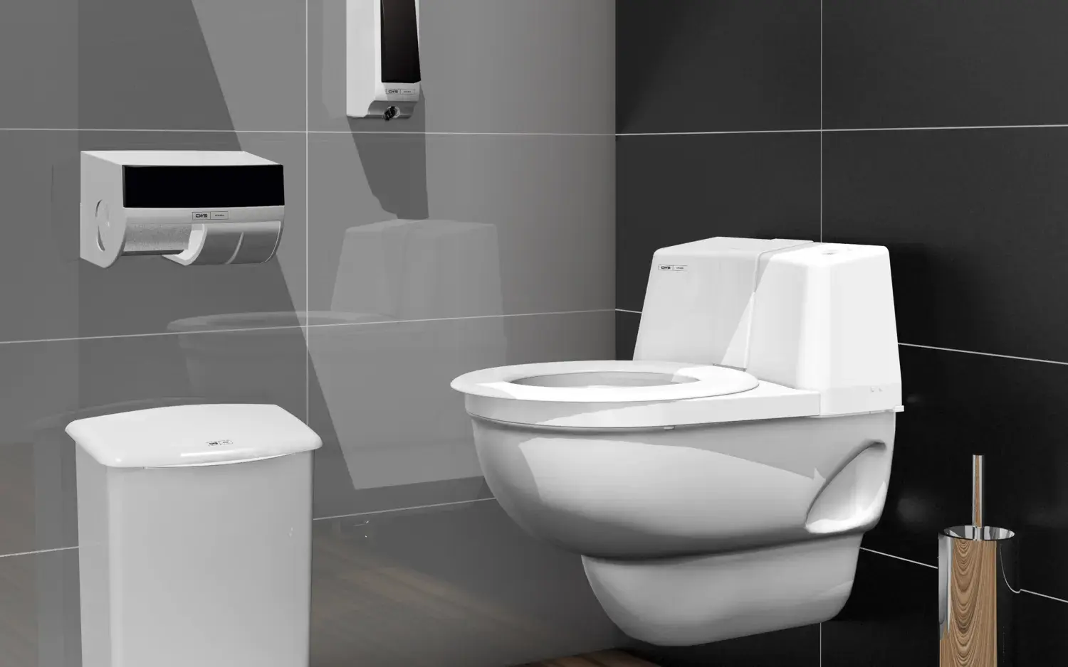 Weiße Toilette, ausgestattet mit dem Reinigungssystem CWS CleanSeat 